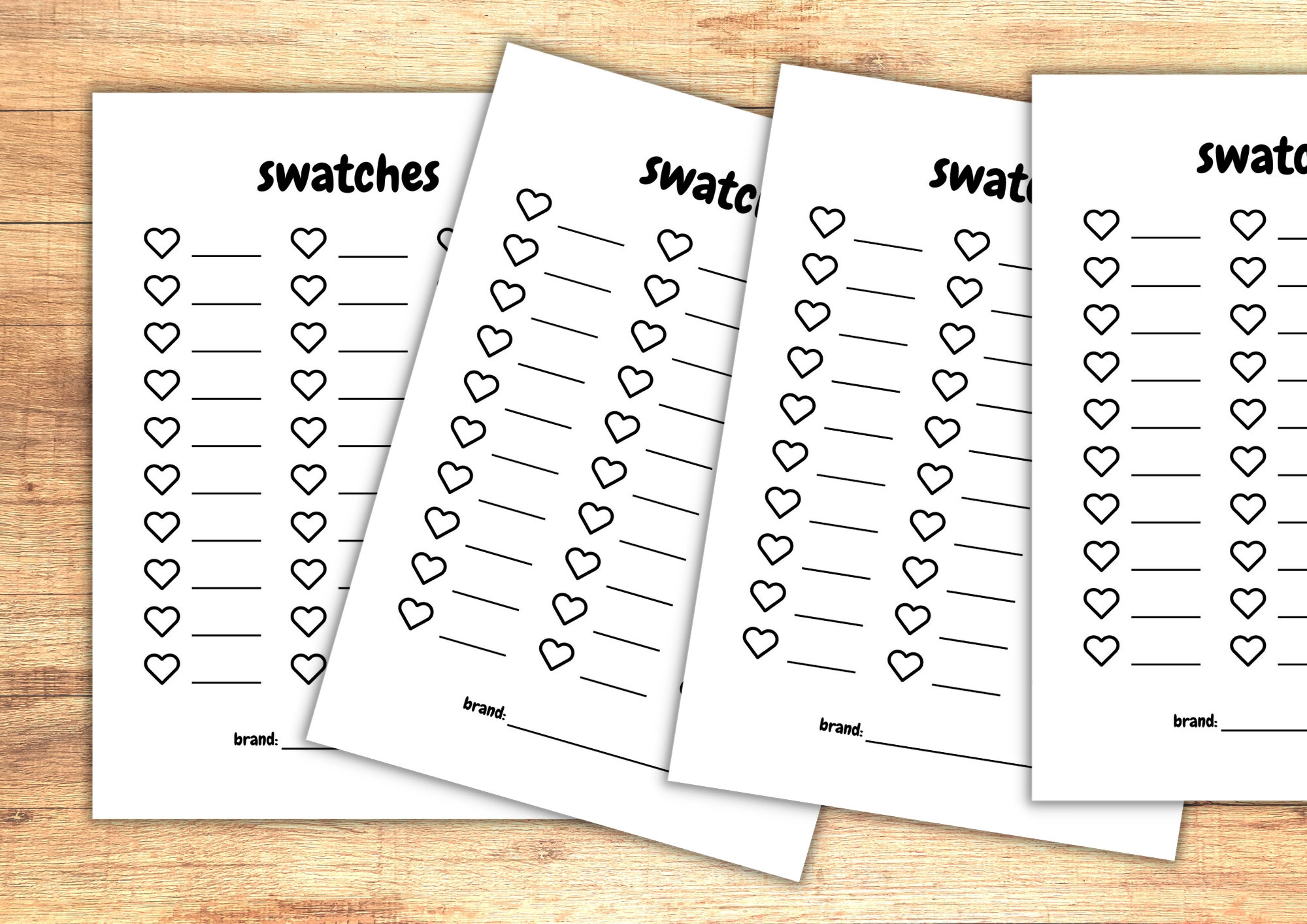 Love Heart Colour Swatch Sheet A4 Printable Instant Download