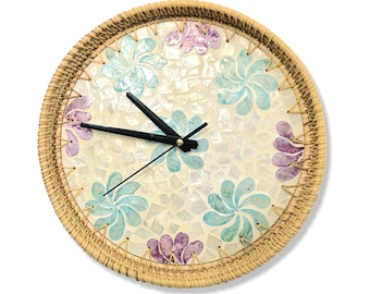 Rattan Wall Clock Unique, Colorful Vintage Clocks for Wall, Minimalist Modern Art, Boho Home Decor for Living Room Kitchen and Bedroom