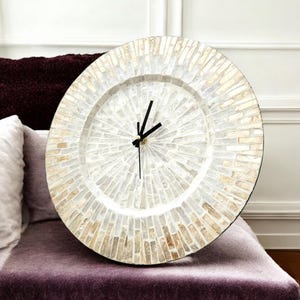 Modern Wall Clock - Maximalist Home Decor - Silent Clocks for Wall Unique - Rustic Design - Housewarming gift - Sea Shell & Metal Pointer