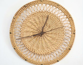 Rattan Wall Clock Unique, Cottagecore Farmhouse Clocks for Wall, 12In Silent Horloge Murale, Vintage Home Decor for Living Room/Kitchen/Room