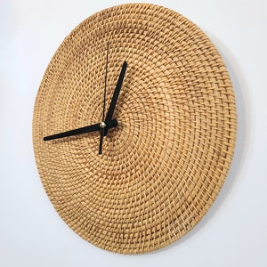 12 Inch Large Wall Clock Unique, Rustic Cottagecore Clocks for Wall, Minimalist Modern Home Decor,  Material Rattan
