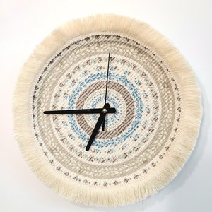 Boho Wall Clock Unique - Macrame Modern Home Decor - Rustic Cottagecore Clocks for Wall - Boho Wall Art - Yoga Furniture - Large 14x1.4 Inch
