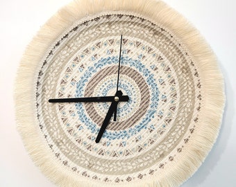 Boho Zegar Ścienny Unikalny - Makrama Nowoczesny Wystrój Domu - Rustykalne Zegary Cottagecore na Ścianę - Boho Wall Art - Meble Do Jogi - Duży 14x1,4 Cala