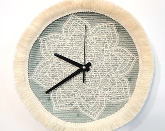 Boho Zegar Ścienny Unikalny - Makrama Nowoczesny Wystrój Domu - Rustykalne Zegary Cottagecore na Ścianę - Boho Wall Art - Meble Do Jogi - Duży 14x1,4 Cala