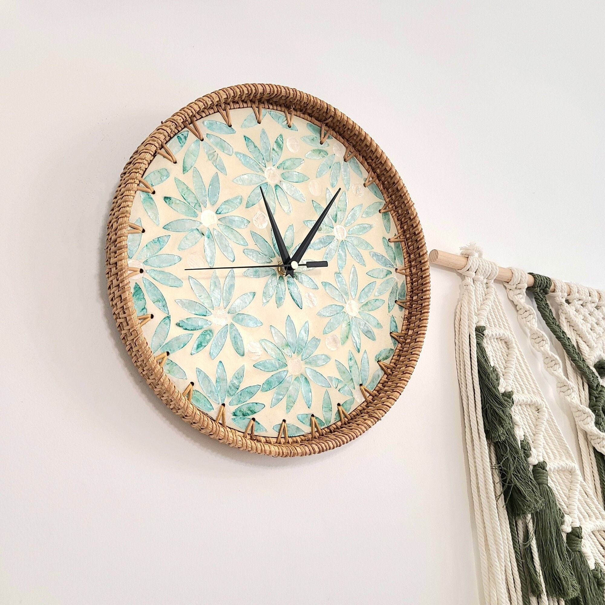 Crescent Shaped Floral Designer Metal Wall Clock - WallMantra