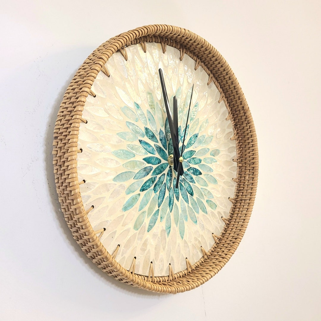 Rattan Wall Clock Unique Silent Rustic Clocks for Wall Minimalist