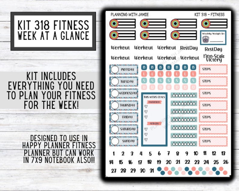 Kit 318 Weekly Fitness Sticker Kit Weekly Sticker Kit Happy Planner