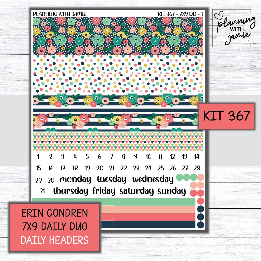 Kit 367 Erin Condren 7x9 Daily Duo || Weekly Sticker Kit || 7X9 Daily ...