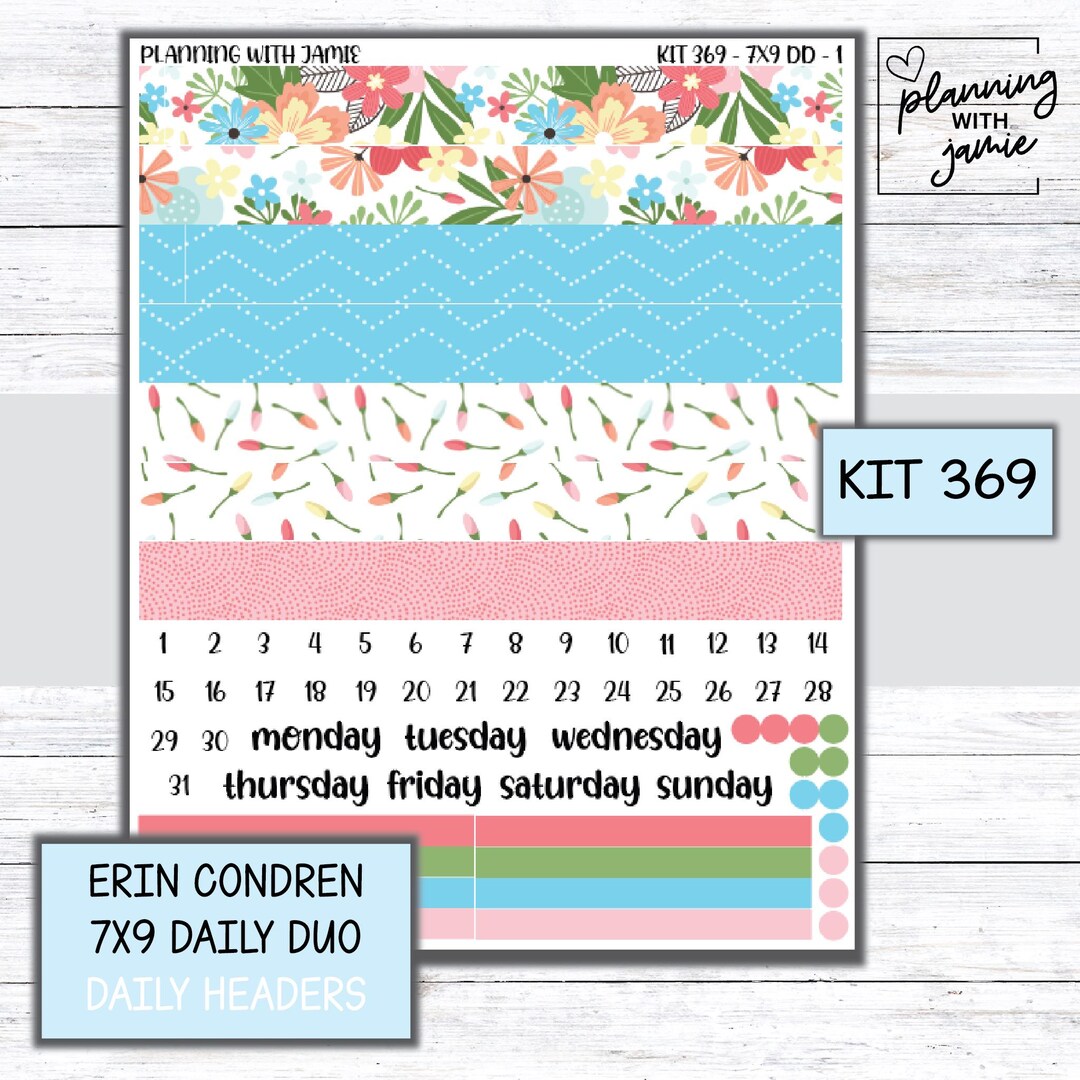 Kit 369 Erin Condren 7x9 Daily Duo || Weekly Sticker Kit || 7X9 Daily ...