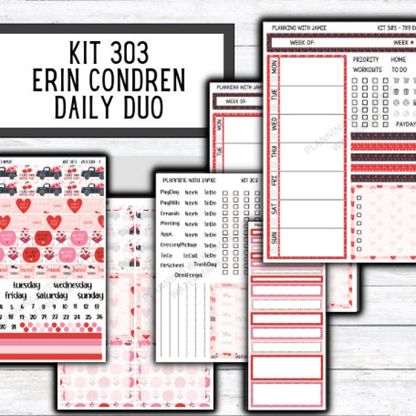 Kit 303 Erin Condren Daily Duo || Weekly Sticker Kit || Daily Duo Stickers || VALENTINES STICKERS