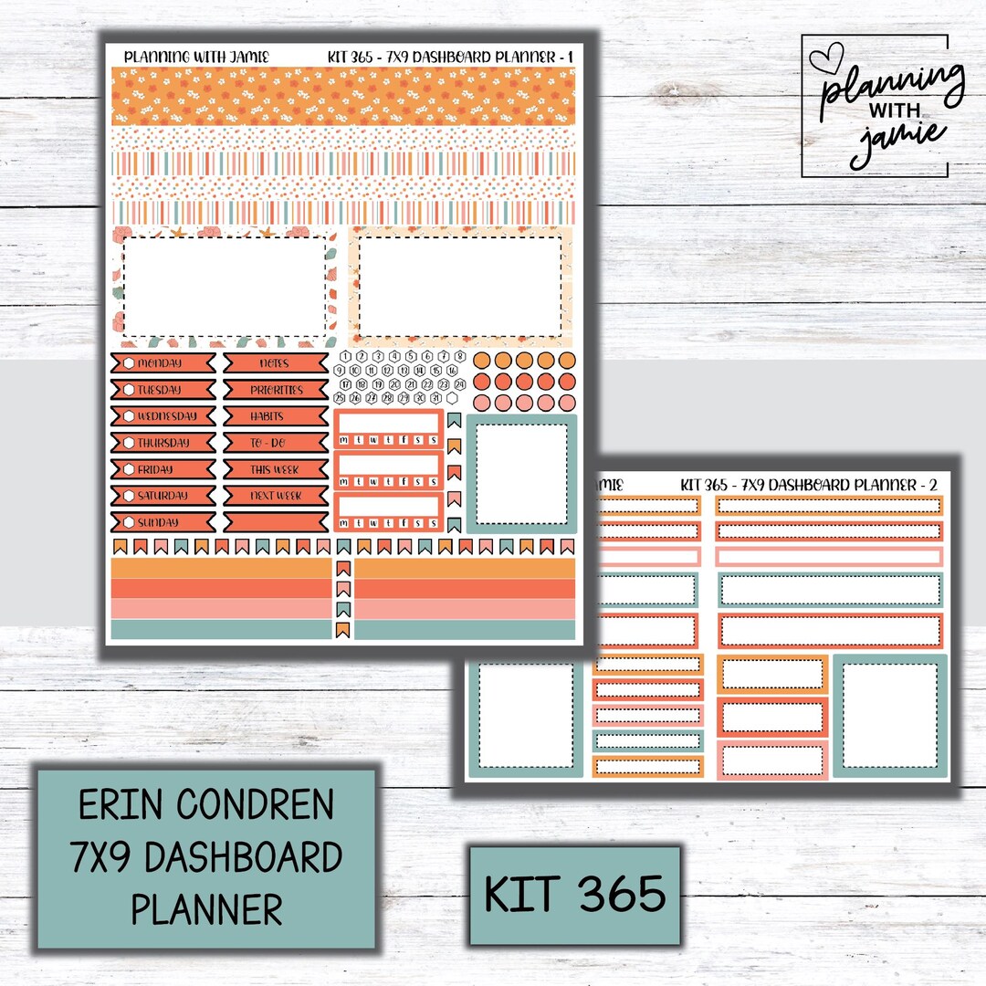 Kit 365 Erin Condren Dashboard Planner Sticker Kit || Dashboard Weekly ...