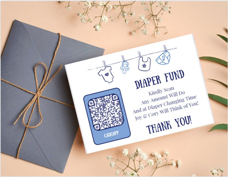 Personalized Diaper Fund Cards or Table Top Print Baby Shower Registry