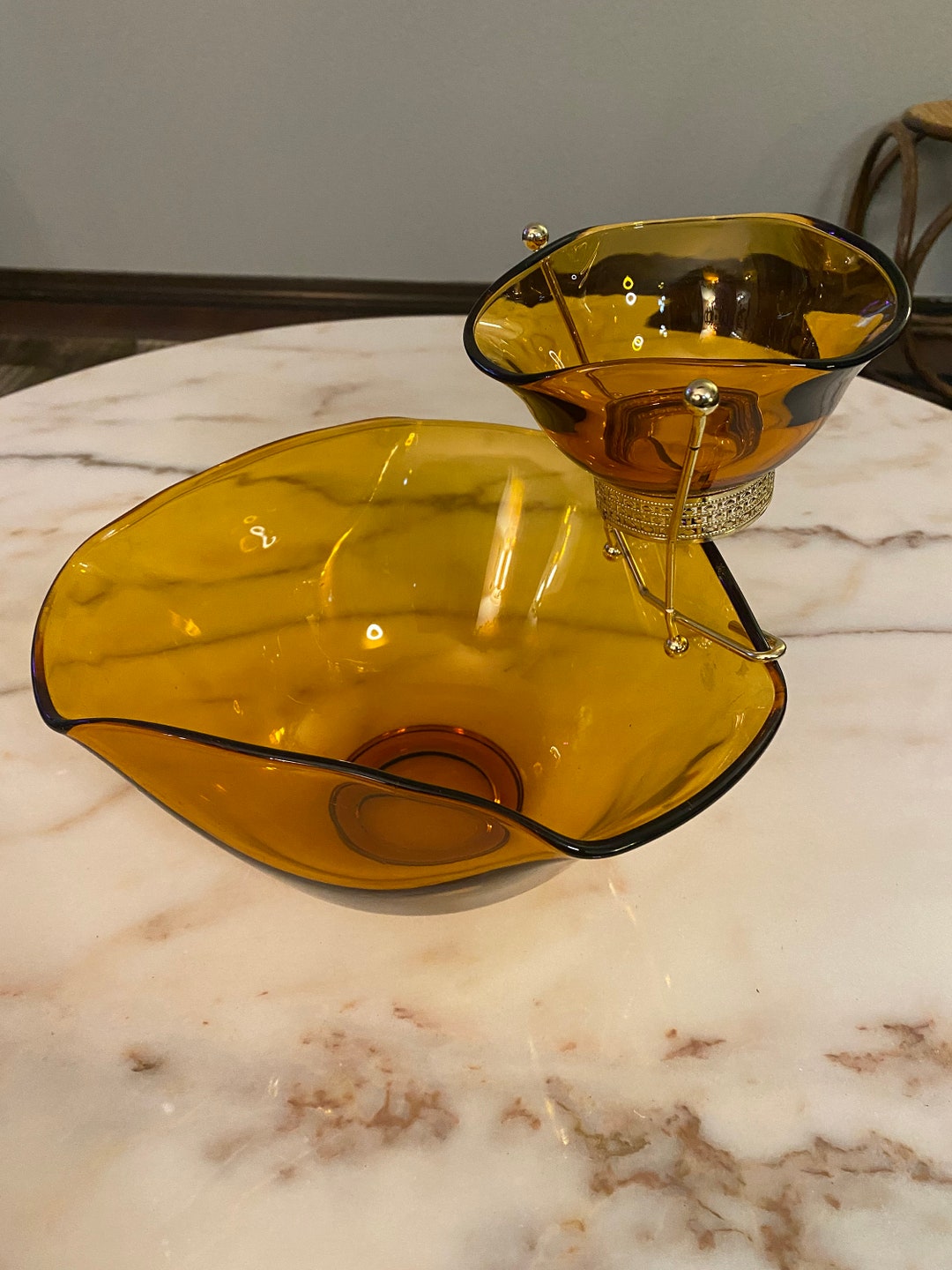 Vintage MCM Chip and Dip Holder Etsy