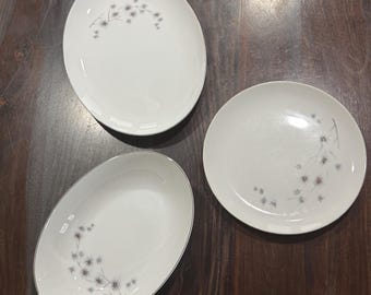 Juego de repuesto vintage - Porcelana fina "Platinum Starburst" / Diseño de estrella atómica de mediados de siglo / Hecho en Japón