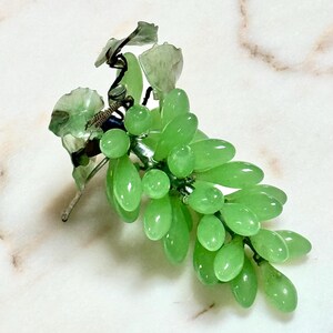 Vintage Glass Grape Cluster, Mid Century Chinese Glass Bonsai Tree Fragment, Green Glass Grapes, Hollywood Regency MCM Decor