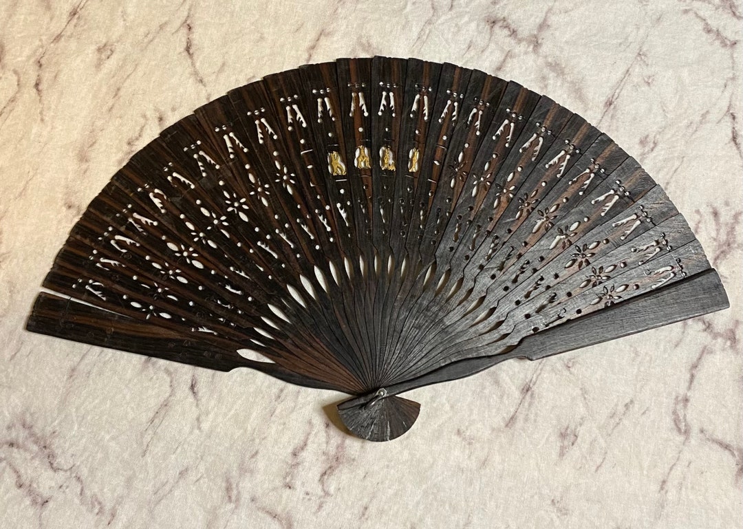 Vintage Wooden Hand Fan Etsy