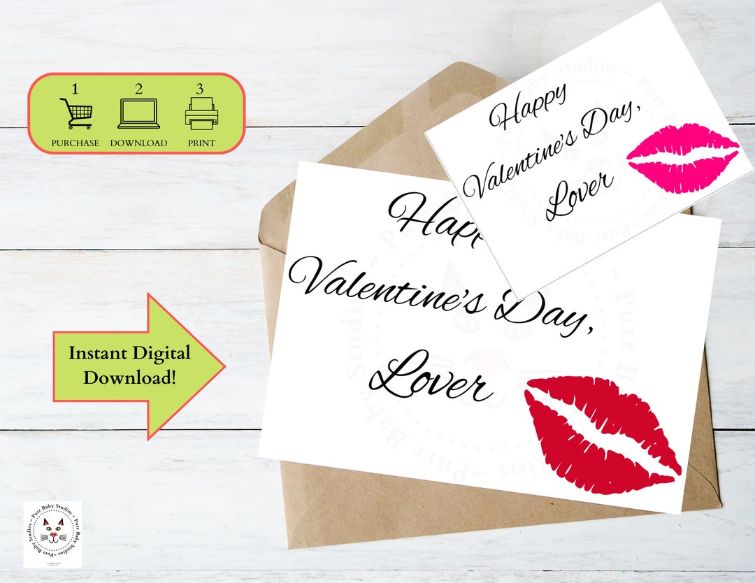 Happy Valentines Day Printable Card for Lover Instant Download PDF ...