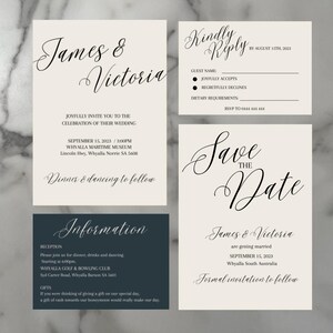 Minimalistic Cream Blue/Green Wedding Invitation Set, Modern Invitation Set, Completely Editable & Printable Set. Instant Download. #2