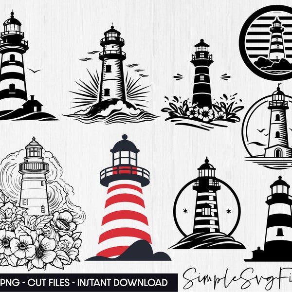 Lighthouse SVG, Lighthouse bundle PNG, Island svg, Ocean, Sea, Ship, Lighthouse Cricut Silhouette Cut File