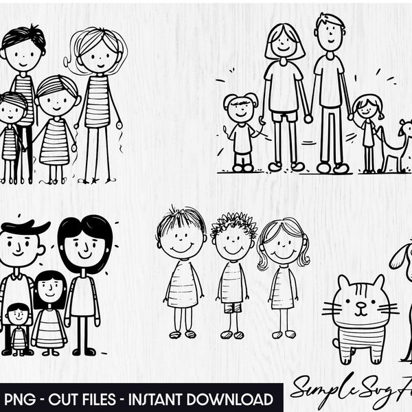 Stick Figures SVG Png File - Stick Boy girl animals family Clipart, Stick people Clip Art cut files for cricut and silhouette