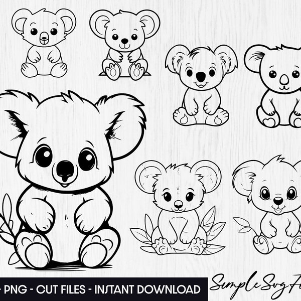 Cute koala svg bundle, baby kids koala png animal cut files for cricut and silhouette