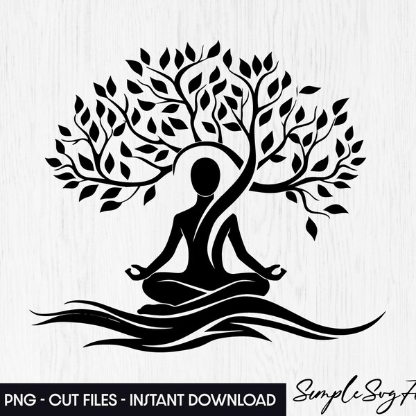 Yoga tree of life SVG, Namaste Png Spiritual Buddhist Relaxation Meditation clipart Vector Digital Cut File Cricut/Silhouette Png