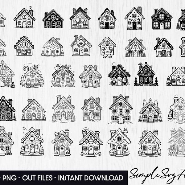 Gingerbread House SVG png clipart, Christmas Silhouette, Winter Holiday Paper Home, Cut Files for cricut 37 SVG Bundle Templates