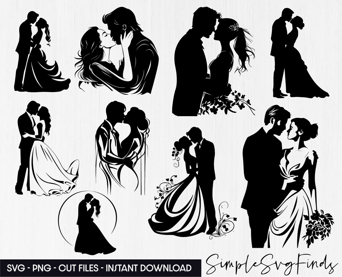 Wedding Couple Svg Png Silhouette, Kiss Marriage Mr Ans Mrs Husband and Wife Svg Files for