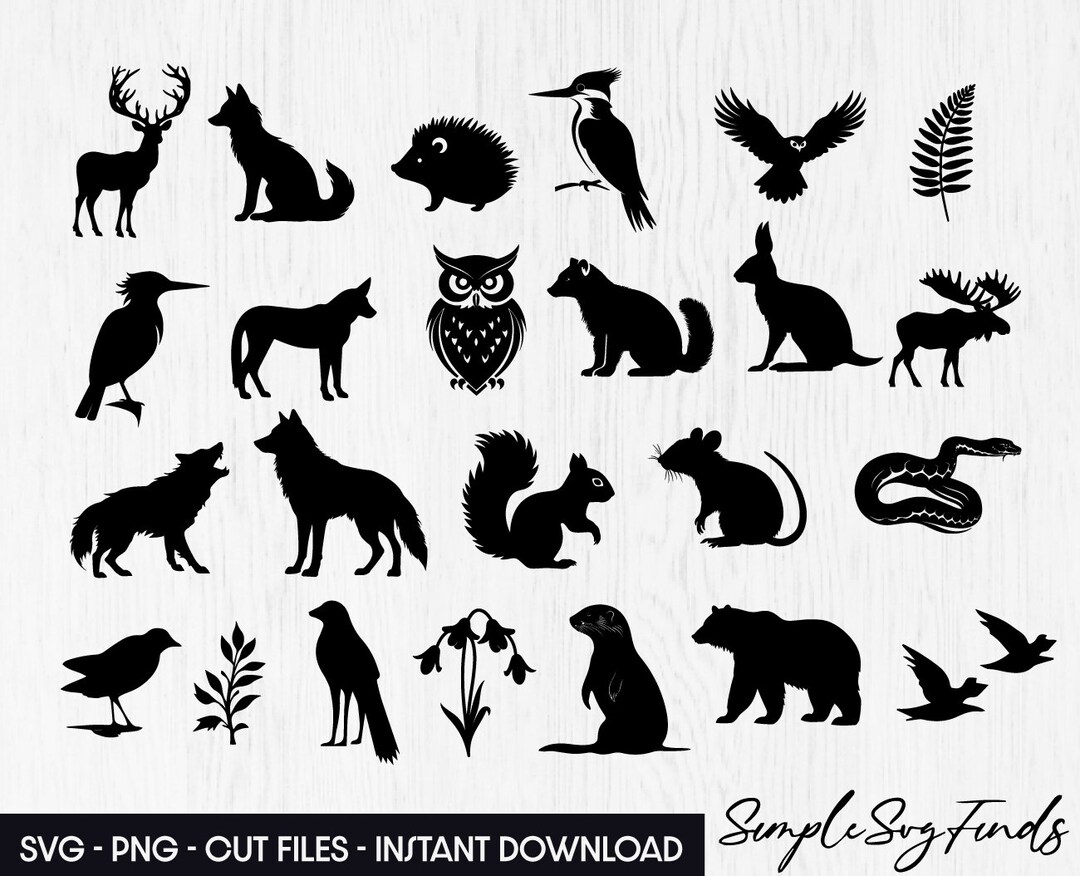 Woodland Animals Svg Png, Forest Animals Silhouette Laser Cur Filw for