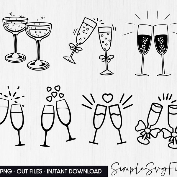Champagne flutes svg bundle, glass png shirt file for cricut and silhouette