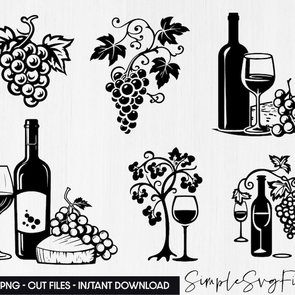 Wine svg bundle, Grape vine svg, png Wine Bottle and Glass svg, Drinking Grapevine svg, Wine lover cut files for cricut and silhouette