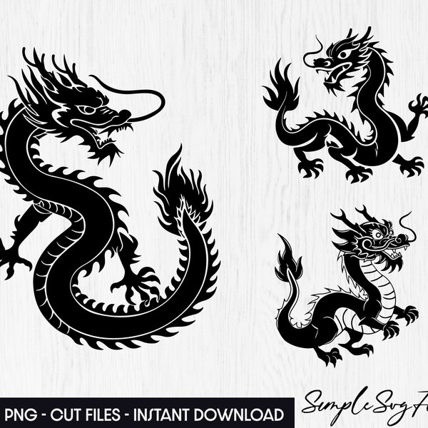 Chinese dragon SVG PNG, logo tattoo clipsrt, fantasy zodiac vector laser cut file for cricut and silhouette