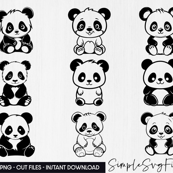 Panda svg bundle png, dessin animé mignon animal svg panda visage coupe fichiers pour cricut et silhouette