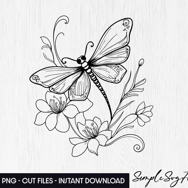 Dragonfly Flowers SVG PNG, Dragonfly Svg, Floral Svg, SVG Files for Cricut, Commercial Use, Instant Digital Download