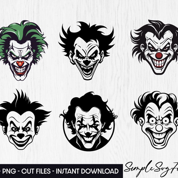 Clown SVG png bundle - Halloween Evil Clown Circus Jokester Jester Clipart Cut File pour machine cricut et silhouette