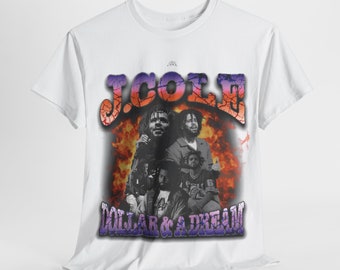 Camiseta vintage con estampado de J. Cole, estilo hip hop y rap de los 90.