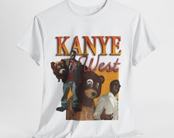 Camiseta retro con estampado de Kanye West, estilo hip hop de los 90.