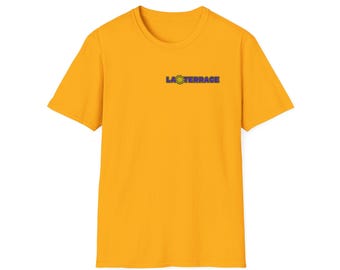 T-shirt met terras van La | Wolkentypografie, retrostijl uit de jaren 70