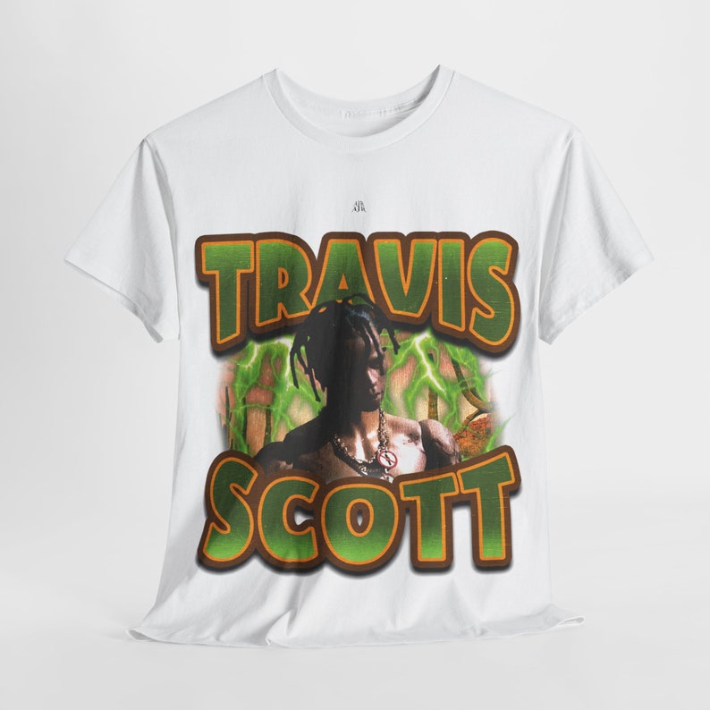 Camiseta vintage de Travis Scott con estampado gráfico, estilo hip hop de los 90. imagen 1