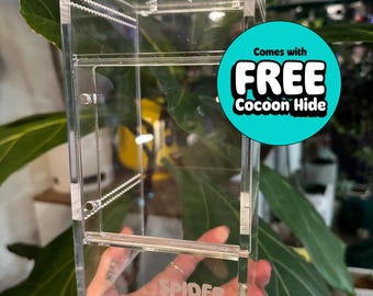 Acrylic Spider Enclosure (4x4x8&quot;) - Jumping Spider Home with Cocoon Hide