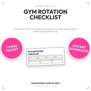 Lista kontrolna rotacji na siłowni | Drukowany tracker treningowy i tygodniowy planer fitness | Natychmiastowe pobranie