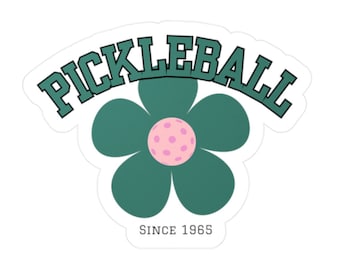 Green and Pink Varsity Letters Pickleball with FlowerSticker, Pickleball Flower Sticker, Pickleball Varsity Letters Sticker, Pickleball Gift