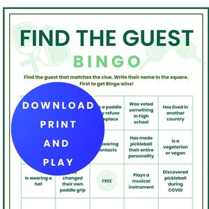 Gra Pickleball Party Bingo – Edytowalny szablon Canva, Znajdź gościa do przełamania lodów, Gra Pickleball na imprezę urodzinową, Natychmiastowe pobieranie