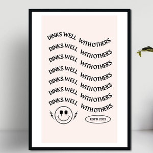 Pickleball Wall Print Poster, Curved Text, Modern Wall Art Print Set of 2, Pink and Beige, Pickleball Gift, Pickleball Decor, Pickleball Art