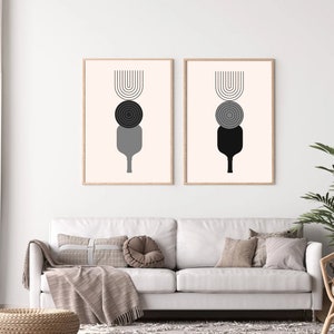 Pickleball Ball And Paddle Wall Art Poster Prints Set of 2, Mid Century Modern Wall Art Print, Pickleball Abstract Art Print