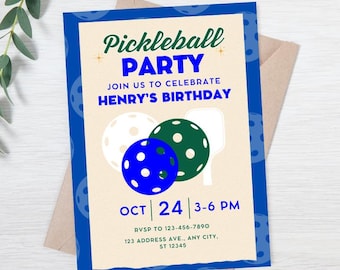 Pickleball Party Editable Invitation Modern Print Blue and Green Colors, Pickleball Party Invite, Editable, INSTANT DOWNLOAD, Pickleball Fun
