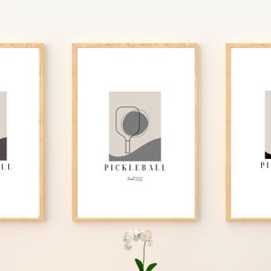 Pickleball Paddle Wall Art Poster Prints Set of 3, Mid-Century Modern Wall Art Print Set, Black, Brown and Gray
