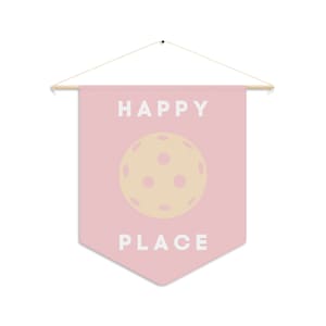 Pickleball Flag, Pickleball Home Decor Pennant, Pink Happy Place, Sports Flag, Wall Art, Modern Wall Art, Pickleabll Modern Art