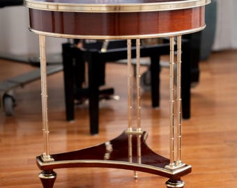 Restored 19th C. French Empire Kingswood Side Table – Gilt Bronze Bamboo Legs