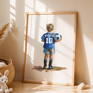 Pôster de futebol personalizado, presente de futebol para meninos, decoração de quarto de meninos, arte de parede de futebol, decoração de futebol, nome personalizado de jogador de futebol, arte de futebol